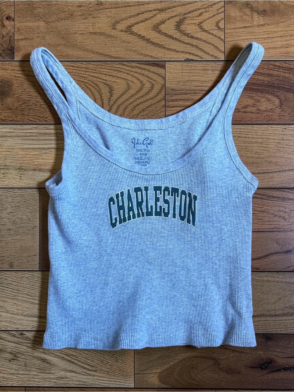 John Galt Brandy Melville Charleston Gray Ribbed Graphic Tank Top One Size
